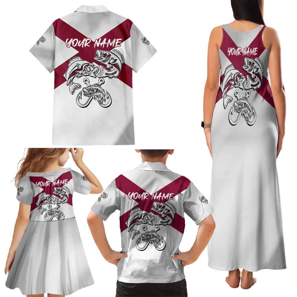Florida State Flag Fishing Family Matching Tank Maxi Dress and Hawaiian Shirt Hook and Fish Sketch Graphic in Red and White Design - Wonder Print Shop
