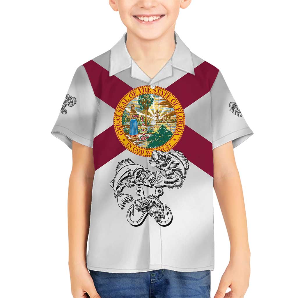 Florida State Flag Fishing Family Matching Tank Maxi Dress and Hawaiian Shirt Hook and Fish Sketch Graphic in Red and White Design - Wonder Print Shop