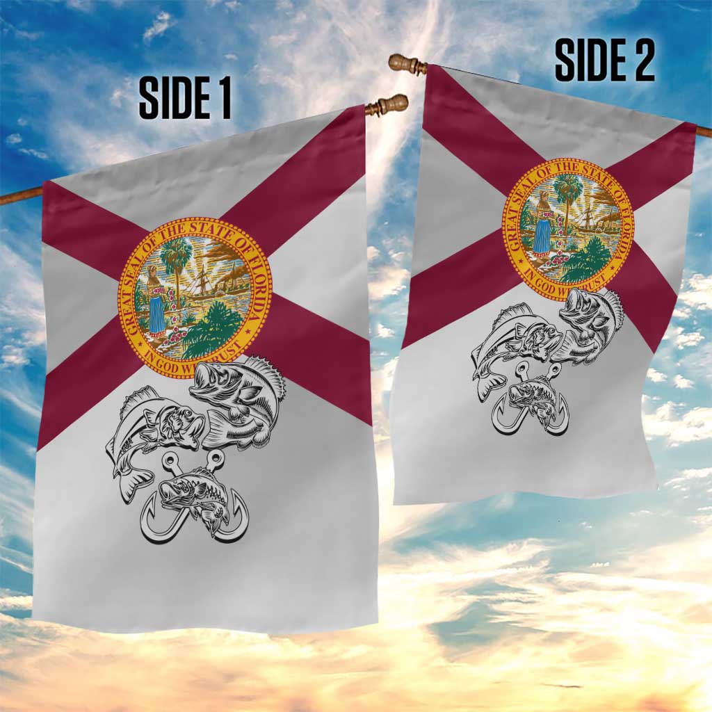 Florida State Flag Fishing Garden Flag Hook and Fish Sketch Graphic in Red and White Design - Wonder Print Shop