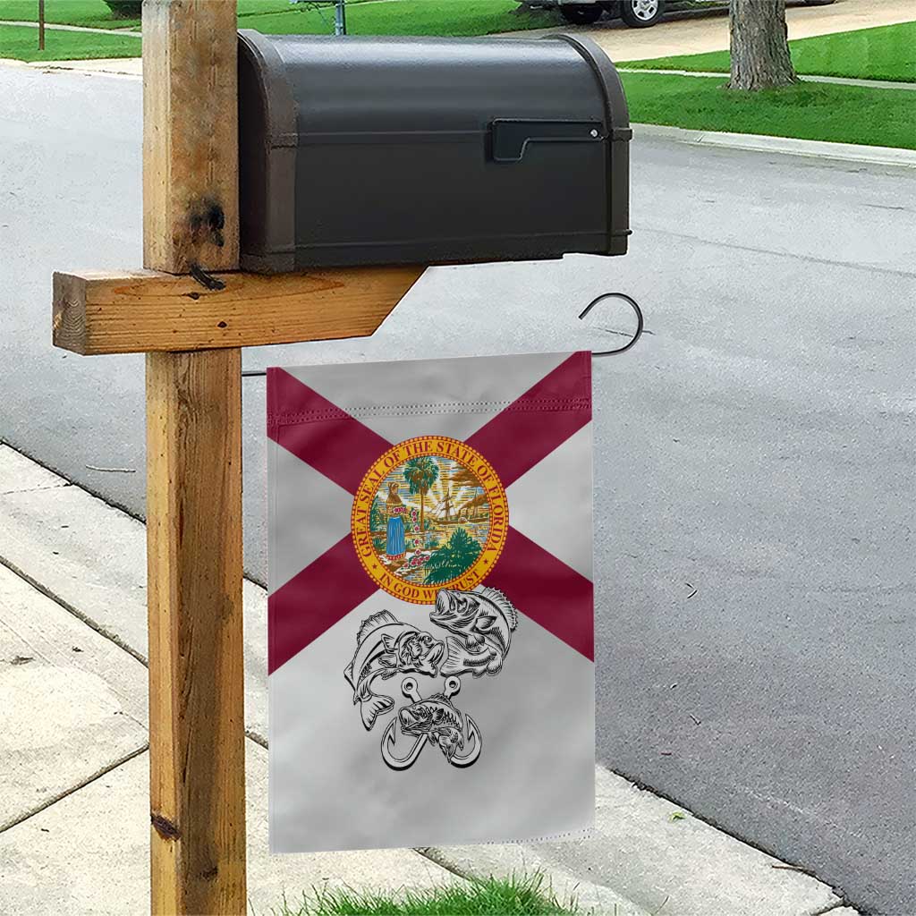 Florida State Flag Fishing Garden Flag Hook and Fish Sketch Graphic in Red and White Design - Wonder Print Shop