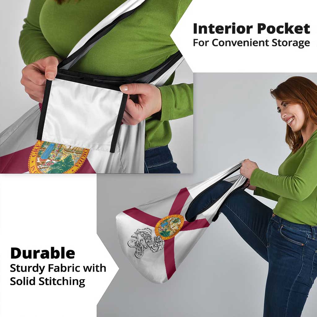 Florida State Flag Fishing Grocery Bag Hook and Fish Sketch Graphic in Red and White Design - Wonder Print Shop