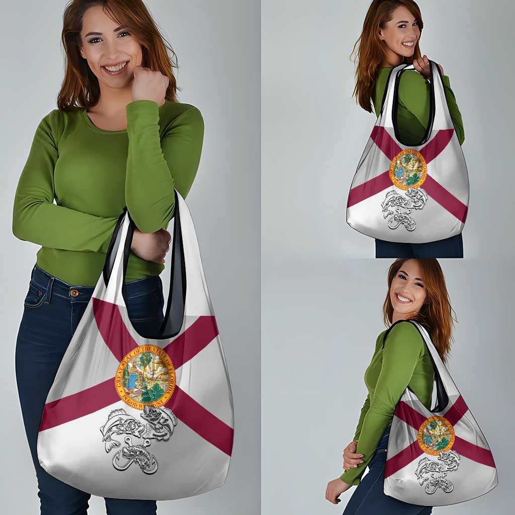 Florida State Flag Fishing Grocery Bag Hook and Fish Sketch Graphic in Red and White Design - Wonder Print Shop