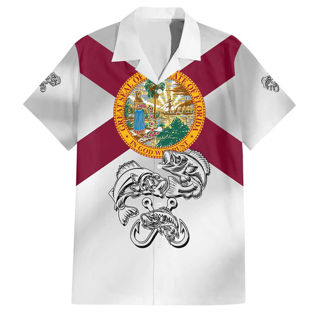 Florida State Flag Fishing Hawaiian Shirt Hook and Fish Sketch Graphic in Red and White Design - Wonder Print Shop