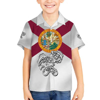 Florida State Flag Fishing Hawaiian Shirt Hook and Fish Sketch Graphic in Red and White Design - Wonder Print Shop