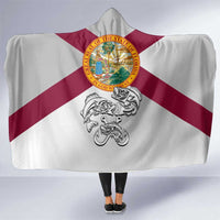 Florida State Flag Fishing Hooded Blanket Hook and Fish Sketch Graphic in Red and White Design - Wonder Print Shop