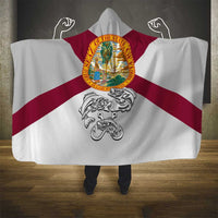 Florida State Flag Fishing Hooded Blanket Hook and Fish Sketch Graphic in Red and White Design - Wonder Print Shop