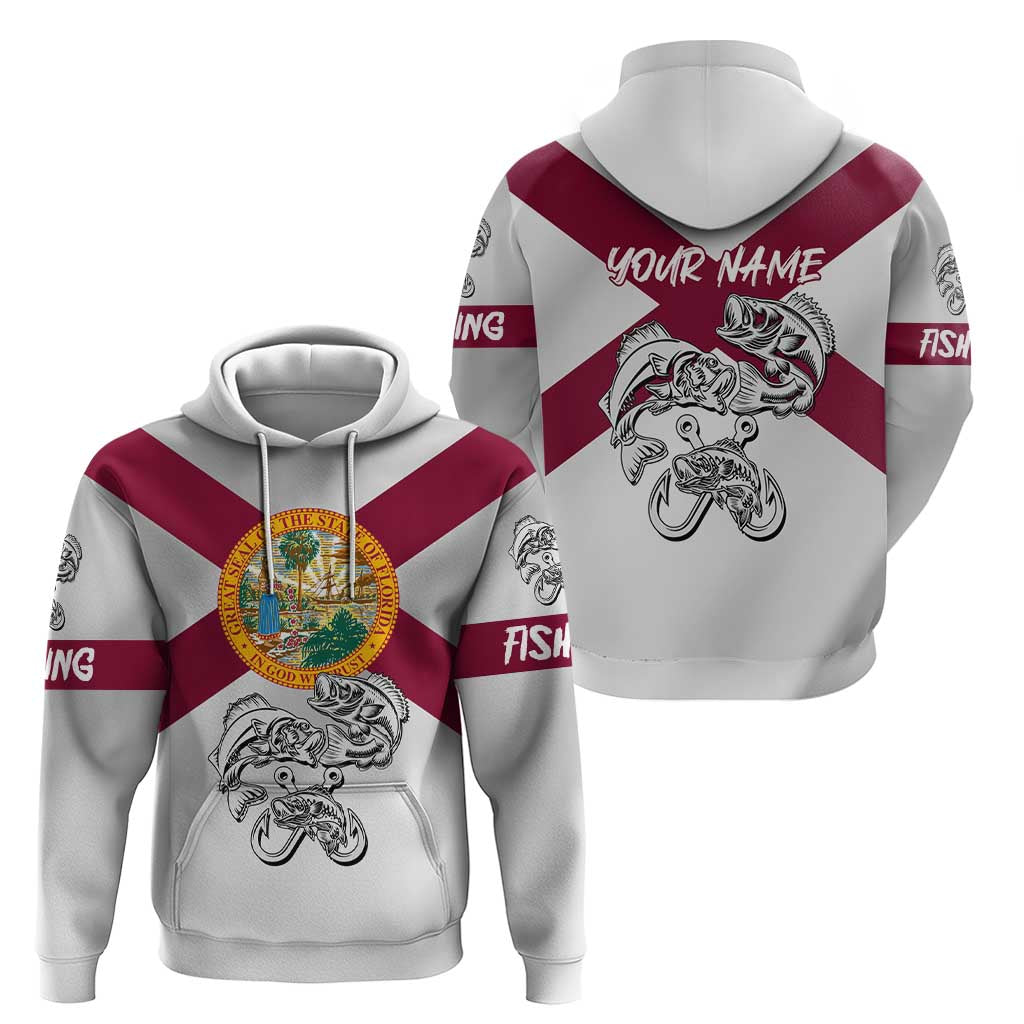 Florida State Flag Fishing Hoodie Hook and Fish Sketch Graphic in Red and White Design - Wonder Print Shop
