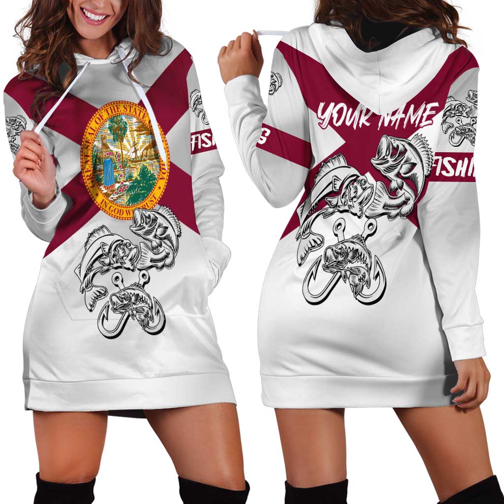 Florida State Flag Fishing Hoodie Dress Hook and Fish Sketch Graphic in Red and White Design - Wonder Print Shop