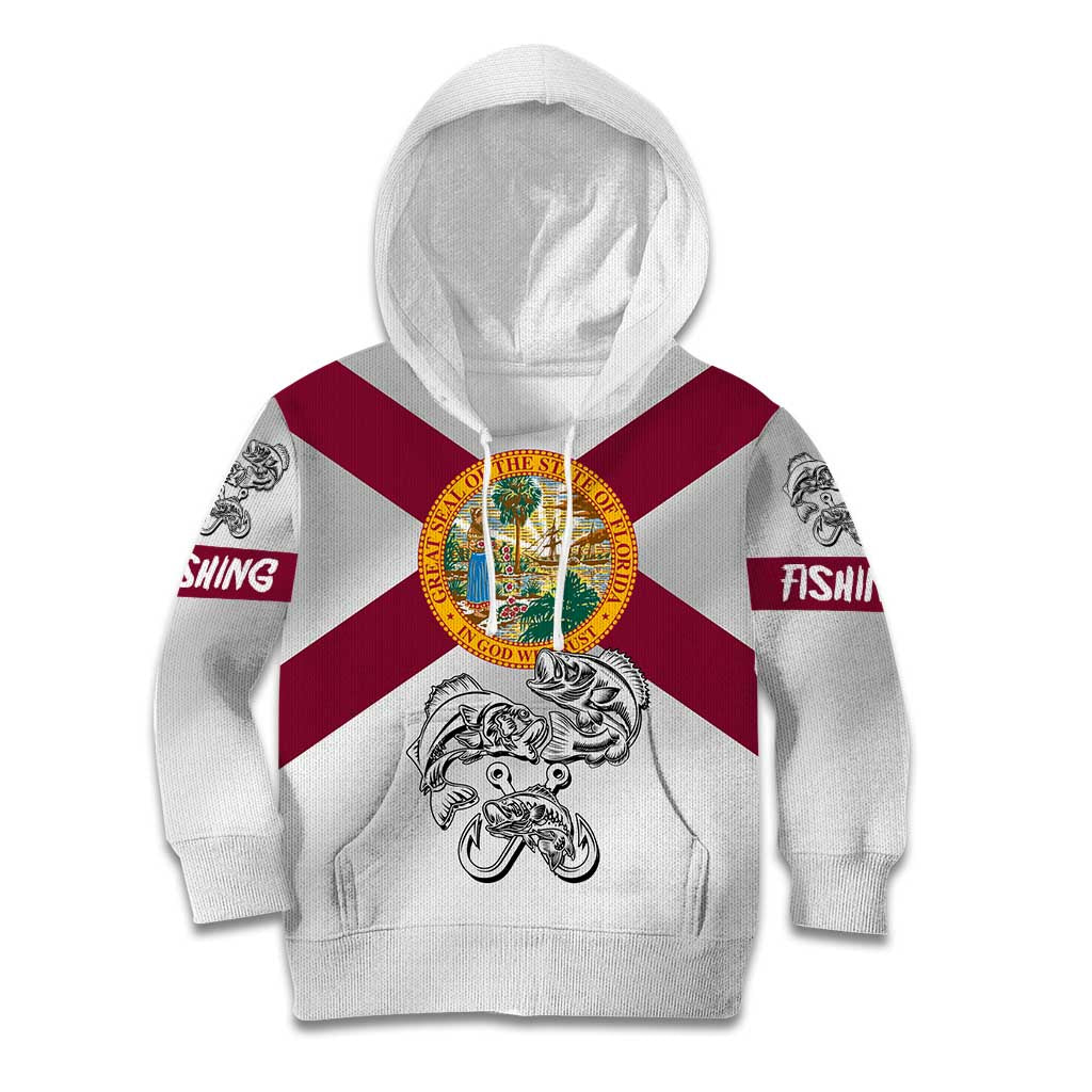Florida State Flag Fishing Kid Hoodie Hook and Fish Sketch Graphic in Red and White Design - Wonder Print Shop