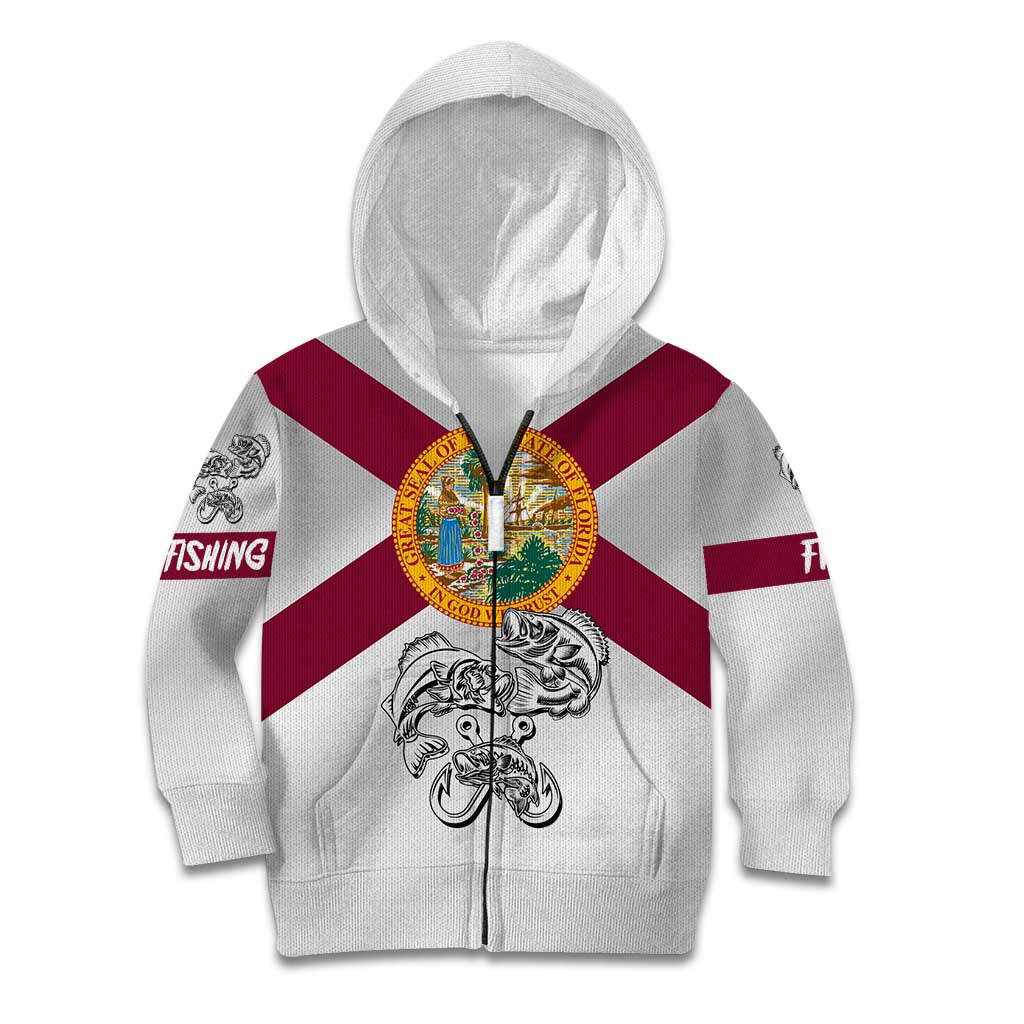 Florida State Flag Fishing Kid Hoodie Hook and Fish Sketch Graphic in Red and White Design - Wonder Print Shop