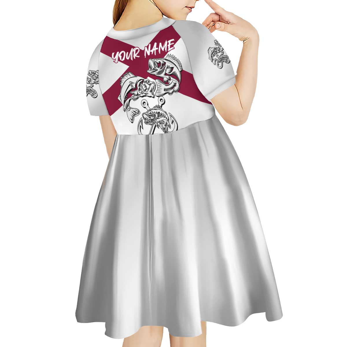 Florida State Flag Fishing Kid Short Sleeve Dress Hook and Fish Sketch Graphic in Red and White Design - Wonder Print Shop