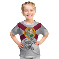 Florida State Flag Fishing Kid T Shirt Hook and Fish Sketch Graphic in Red and White Design - Wonder Print Shop