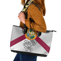 Florida State Flag Fishing Leather Tote Bag Hook and Fish Sketch Graphic in Red and White Design - Wonder Print Shop