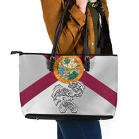 Florida State Flag Fishing Leather Tote Bag Hook and Fish Sketch Graphic in Red and White Design - Wonder Print Shop