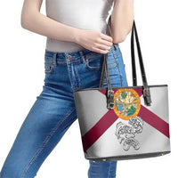 Florida State Flag Fishing Leather Tote Bag Hook and Fish Sketch Graphic in Red and White Design - Wonder Print Shop