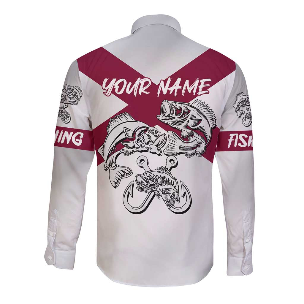 Florida State Flag Fishing Long Sleeve Button Shirt Hook and Fish Sketch Graphic in Red and White Design - Wonder Print Shop