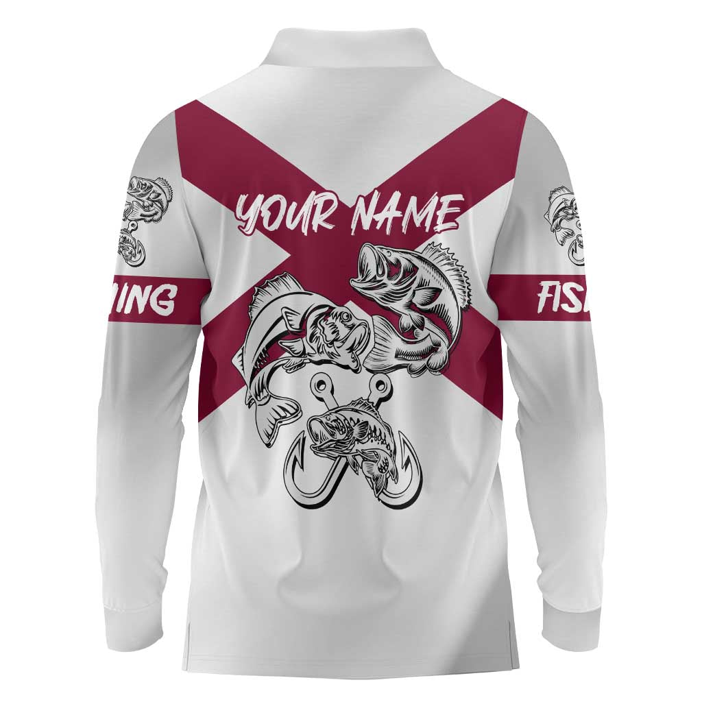 Florida State Flag Fishing Long Sleeve Polo Shirt Hook and Fish Sketch Graphic in Red and White Design - Wonder Print Shop