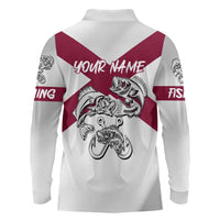 Florida State Flag Fishing Long Sleeve Polo Shirt Hook and Fish Sketch Graphic in Red and White Design - Wonder Print Shop