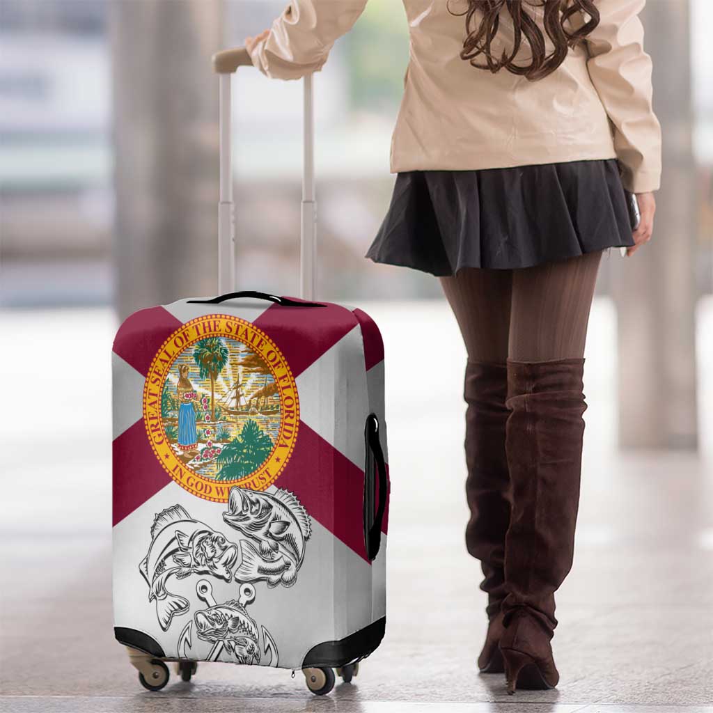 Florida State Flag Fishing Luggage Cover Hook and Fish Sketch Graphic in Red and White Design - Wonder Print Shop