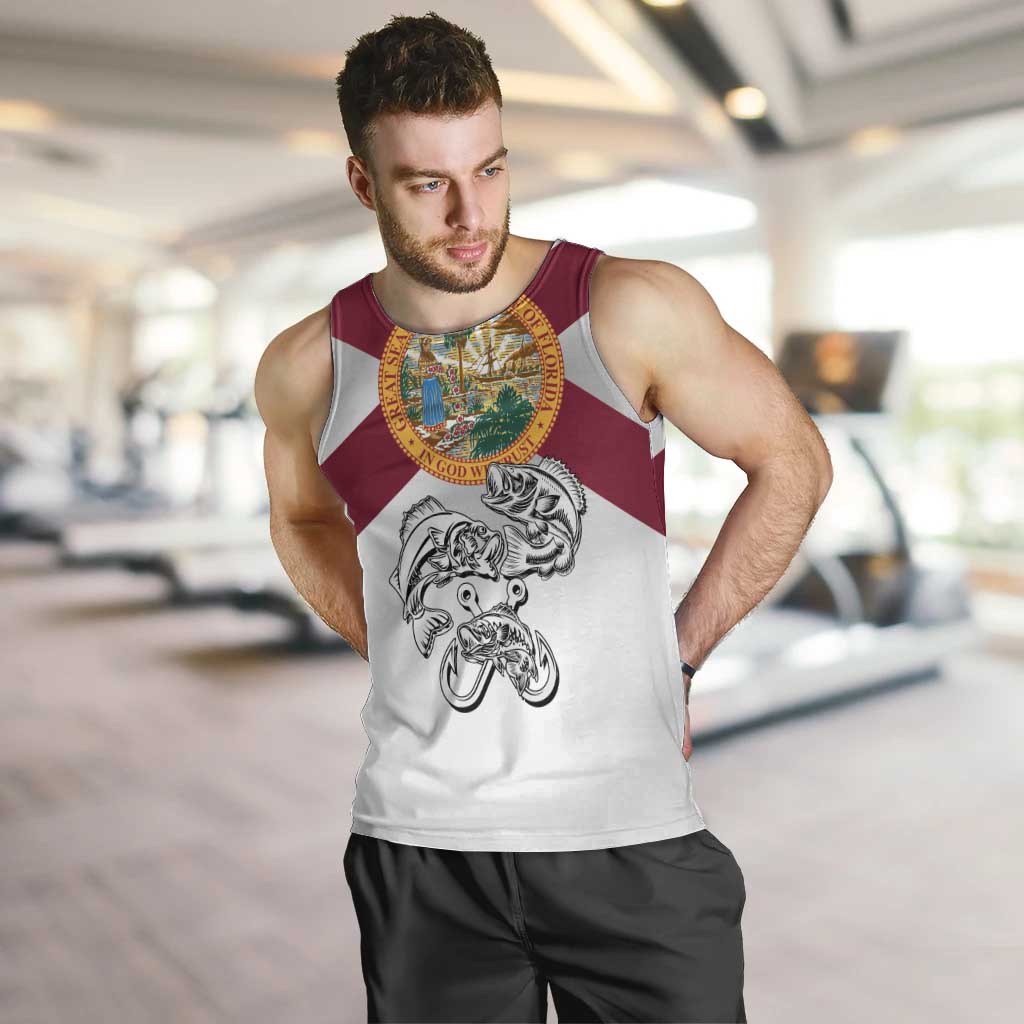 Florida State Flag Fishing Men Tank Top Hook and Fish Sketch Graphic in Red and White Design - Wonder Print Shop