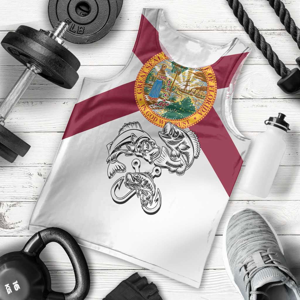 Florida State Flag Fishing Men Tank Top Hook and Fish Sketch Graphic in Red and White Design - Wonder Print Shop
