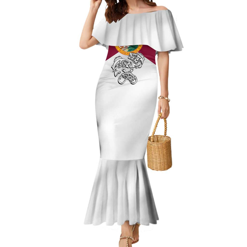 Florida State Flag Fishing Mermaid Dress Hook and Fish Sketch Graphic in Red and White Design - Wonder Print Shop