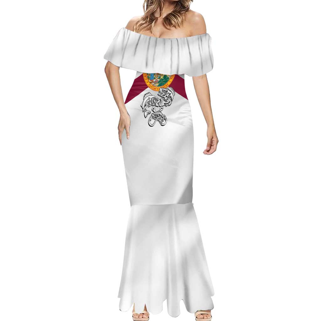 Florida State Flag Fishing Mermaid Dress Hook and Fish Sketch Graphic in Red and White Design - Wonder Print Shop