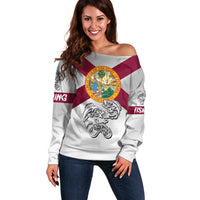 Florida State Flag Fishing Off Shoulder Sweater Hook and Fish Sketch Graphic in Red and White Design - Wonder Print Shop