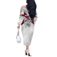 Florida State Flag Fishing Off The Shoulder Long Sleeve Dress Hook and Fish Sketch Graphic in Red and White Design - Wonder Print Shop