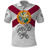 Florida State Flag Fishing Polo Shirt Hook and Fish Sketch Graphic in Red and White Design - Wonder Print Shop