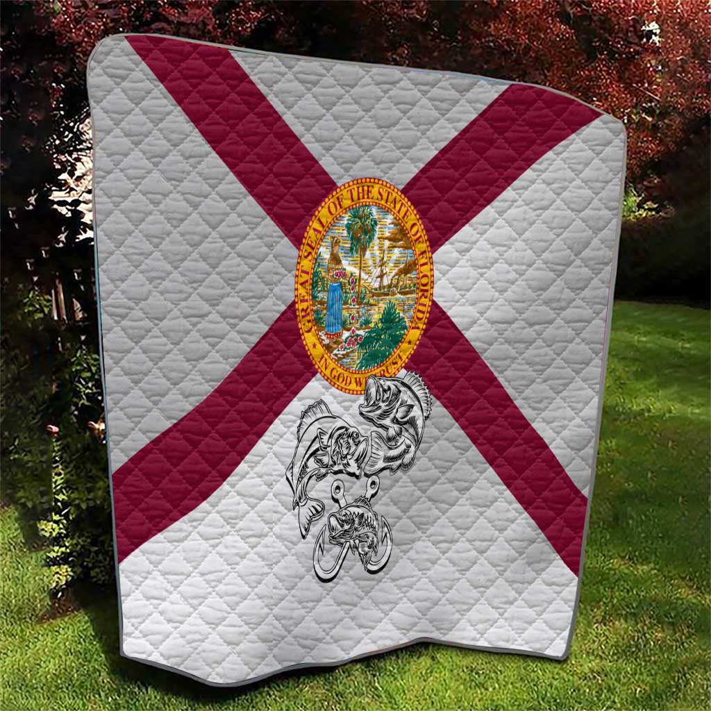 Florida State Flag Fishing Quilt Hook and Fish Sketch Graphic in Red and White Design - Wonder Print Shop