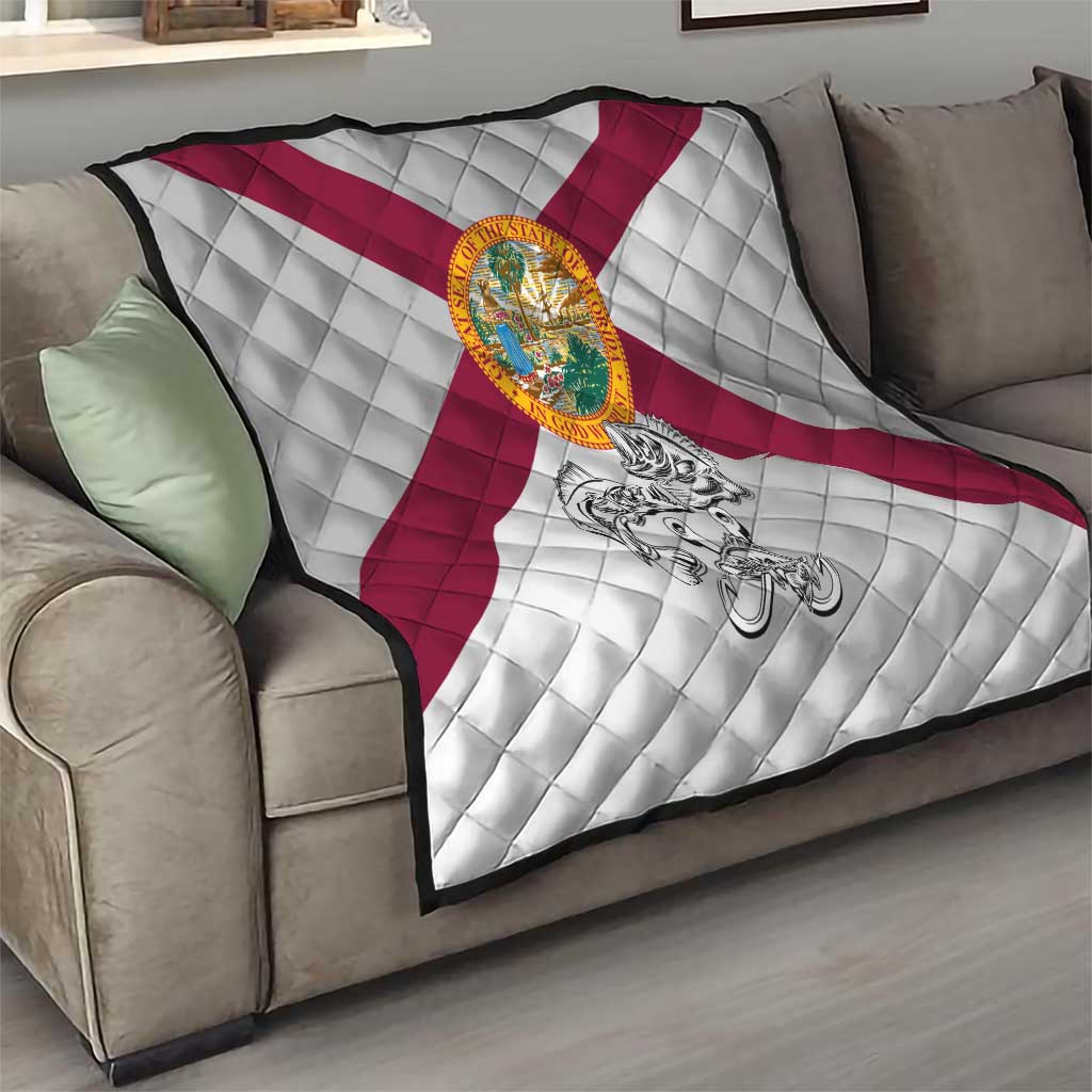 Florida State Flag Fishing Quilt Hook and Fish Sketch Graphic in Red and White Design - Wonder Print Shop