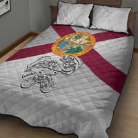 Florida State Flag Fishing Quilt Bed Set Hook and Fish Sketch Graphic in Red and White Design - Wonder Print Shop