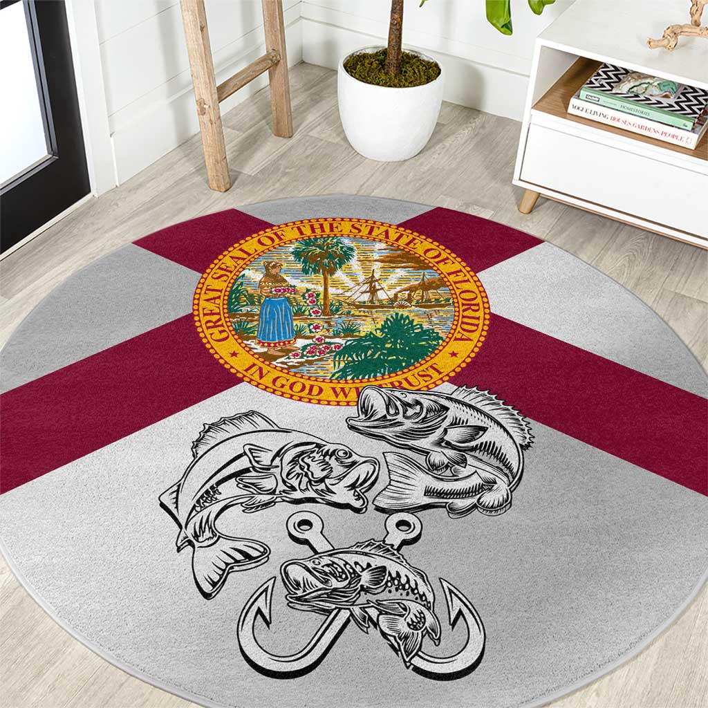 Florida State Flag Fishing Round Carpet Hook and Fish Sketch Graphic in Red and White Design - Wonder Print Shop