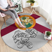 Florida State Flag Fishing Round Carpet Hook and Fish Sketch Graphic in Red and White Design - Wonder Print Shop