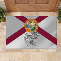 Florida State Flag Fishing Rubber Doormat Hook and Fish Sketch Graphic in Red and White Design - Wonder Print Shop