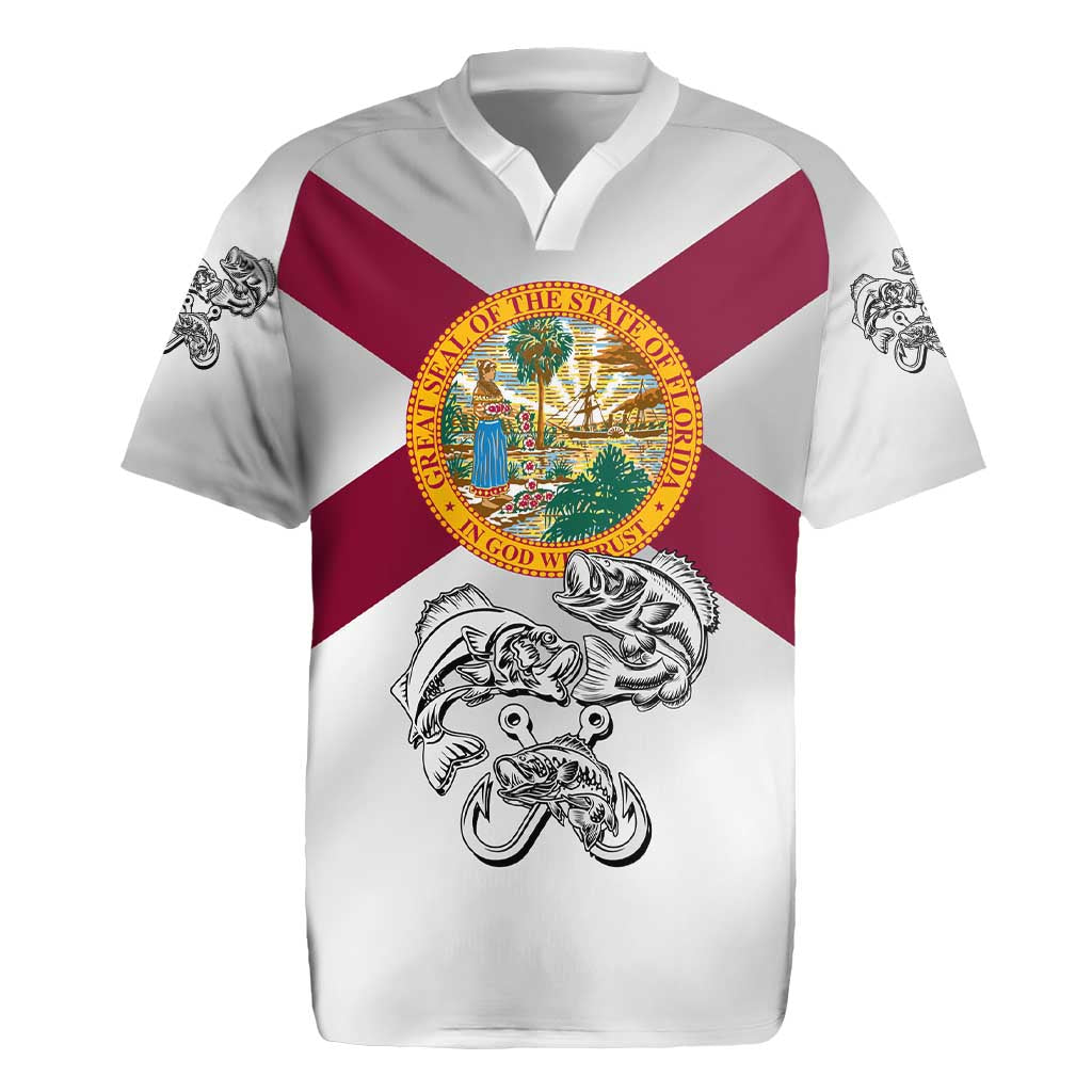 Florida State Flag Fishing Rugby Jersey Hook and Fish Sketch Graphic in Red and White Design - Wonder Print Shop