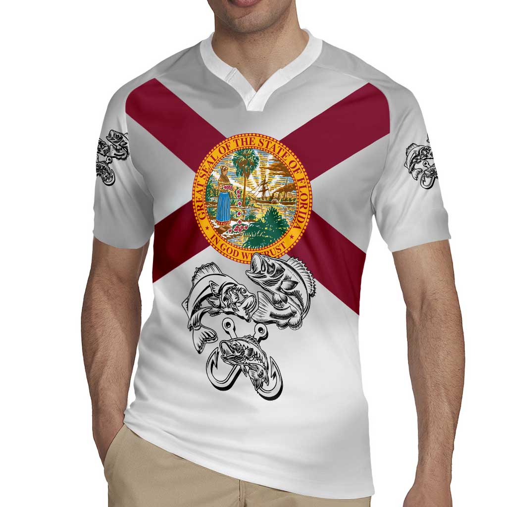 Florida State Flag Fishing Rugby Jersey Hook and Fish Sketch Graphic in Red and White Design - Wonder Print Shop