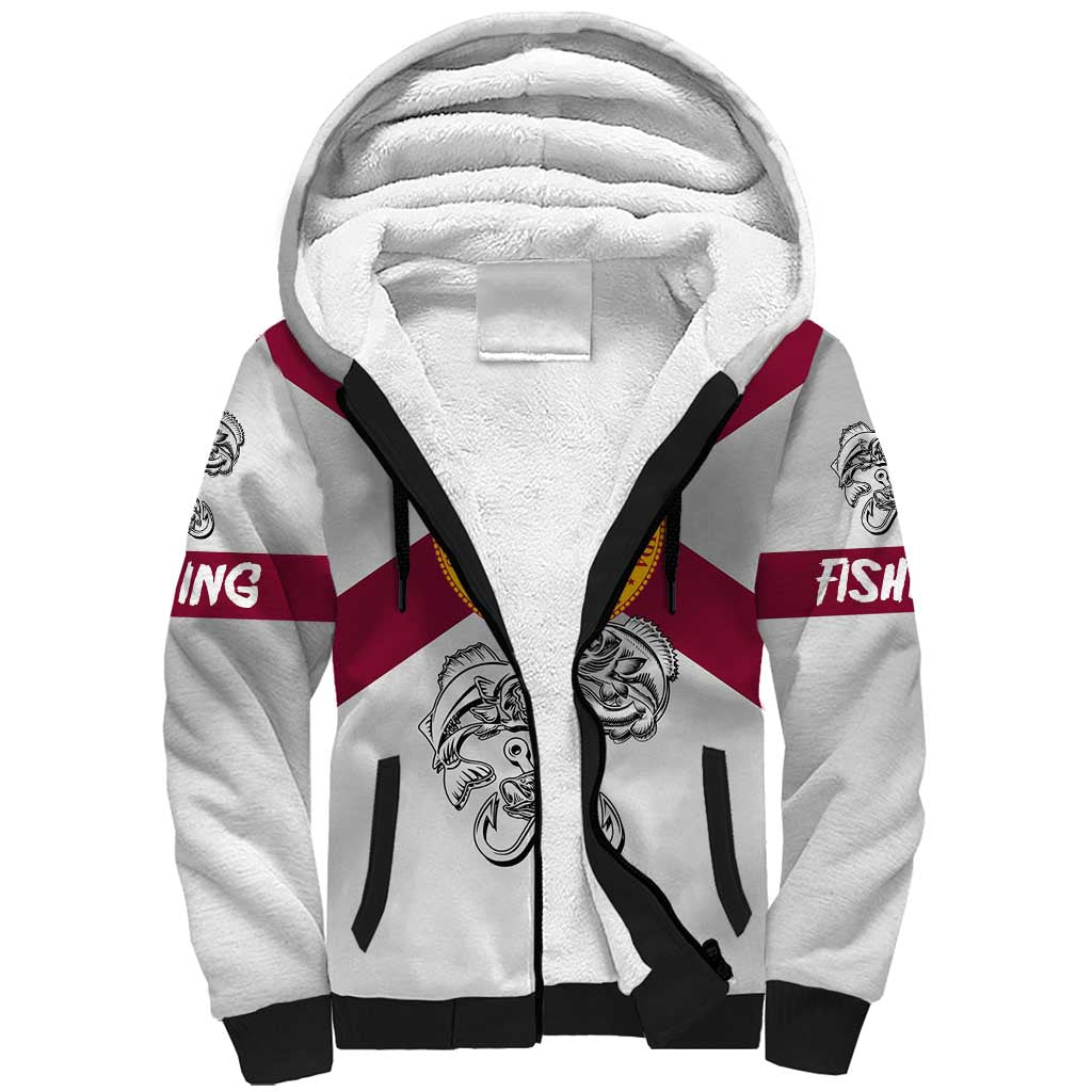 Florida State Flag Fishing Sherpa Hoodie Hook and Fish Sketch Graphic in Red and White Design - Wonder Print Shop
