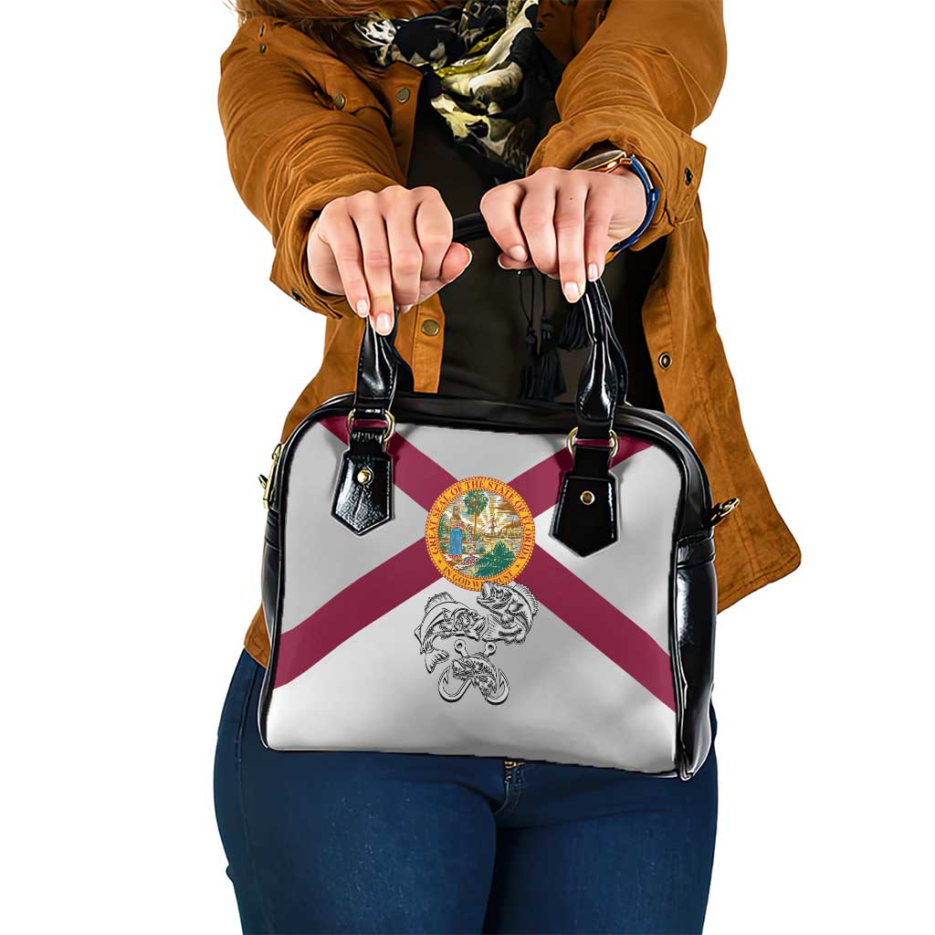 Florida State Flag Fishing Shoulder Handbag Hook and Fish Sketch Graphic in Red and White Design - Wonder Print Shop
