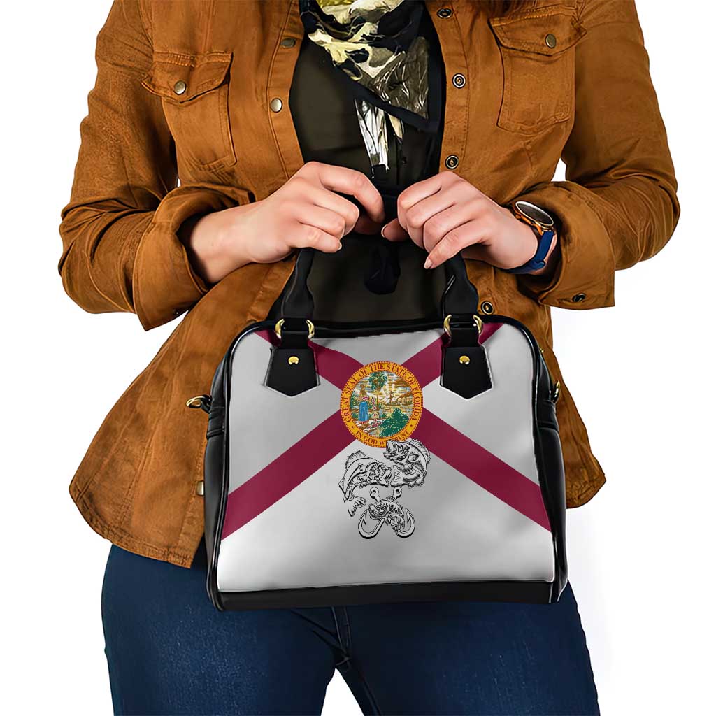 Florida State Flag Fishing Shoulder Handbag Hook and Fish Sketch Graphic in Red and White Design - Wonder Print Shop