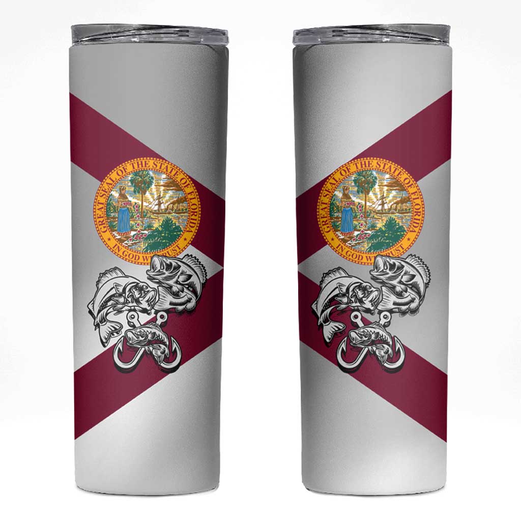 Florida State Flag Fishing Skinny Tumbler Hook and Fish Sketch Graphic in Red and White Design - Wonder Print Shop