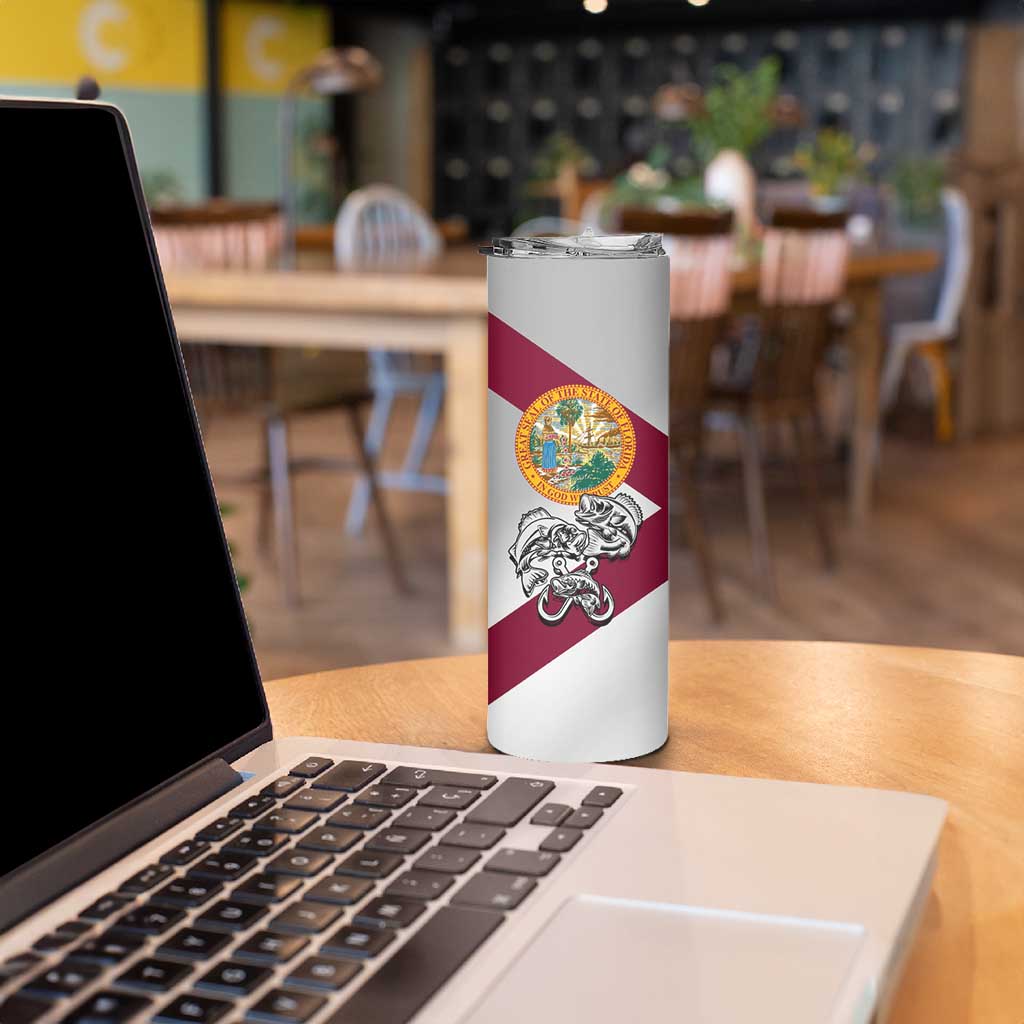 Florida State Flag Fishing Skinny Tumbler Hook and Fish Sketch Graphic in Red and White Design - Wonder Print Shop