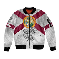Florida State Flag Fishing Sleeve Zip Bomber Jacket Hook and Fish Sketch Graphic in Red and White Design - Wonder Print Shop