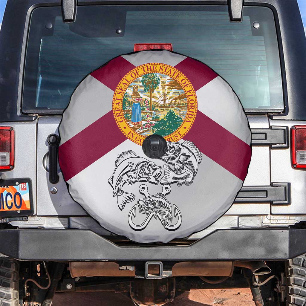 Florida State Flag Fishing Spare Tire Cover Hook and Fish Sketch Graphic in Red and White Design - Wonder Print Shop