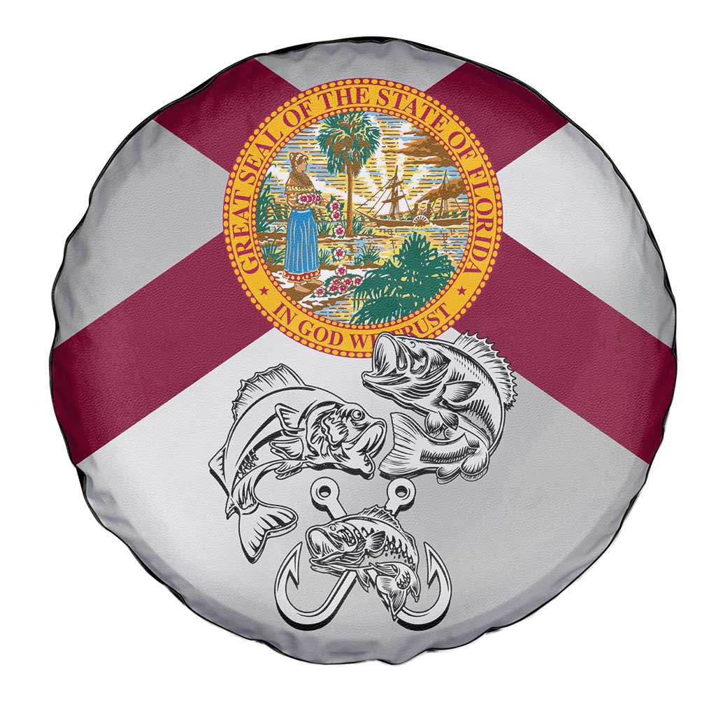 Florida State Flag Fishing Spare Tire Cover Hook and Fish Sketch Graphic in Red and White Design - Wonder Print Shop