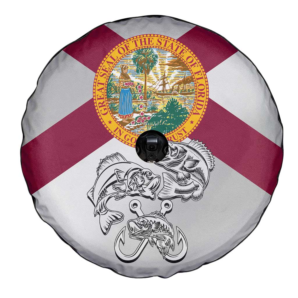 Florida State Flag Fishing Spare Tire Cover Hook and Fish Sketch Graphic in Red and White Design - Wonder Print Shop