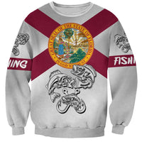 Florida State Flag Fishing Sweatshirt Hook and Fish Sketch Graphic in Red and White Design - Wonder Print Shop