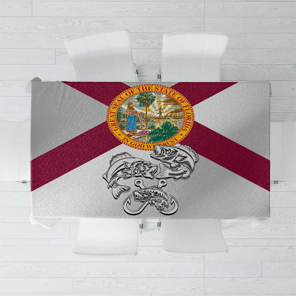 Florida State Flag Fishing Tablecloth Hook and Fish Sketch Graphic in Red and White Design - Wonder Print Shop