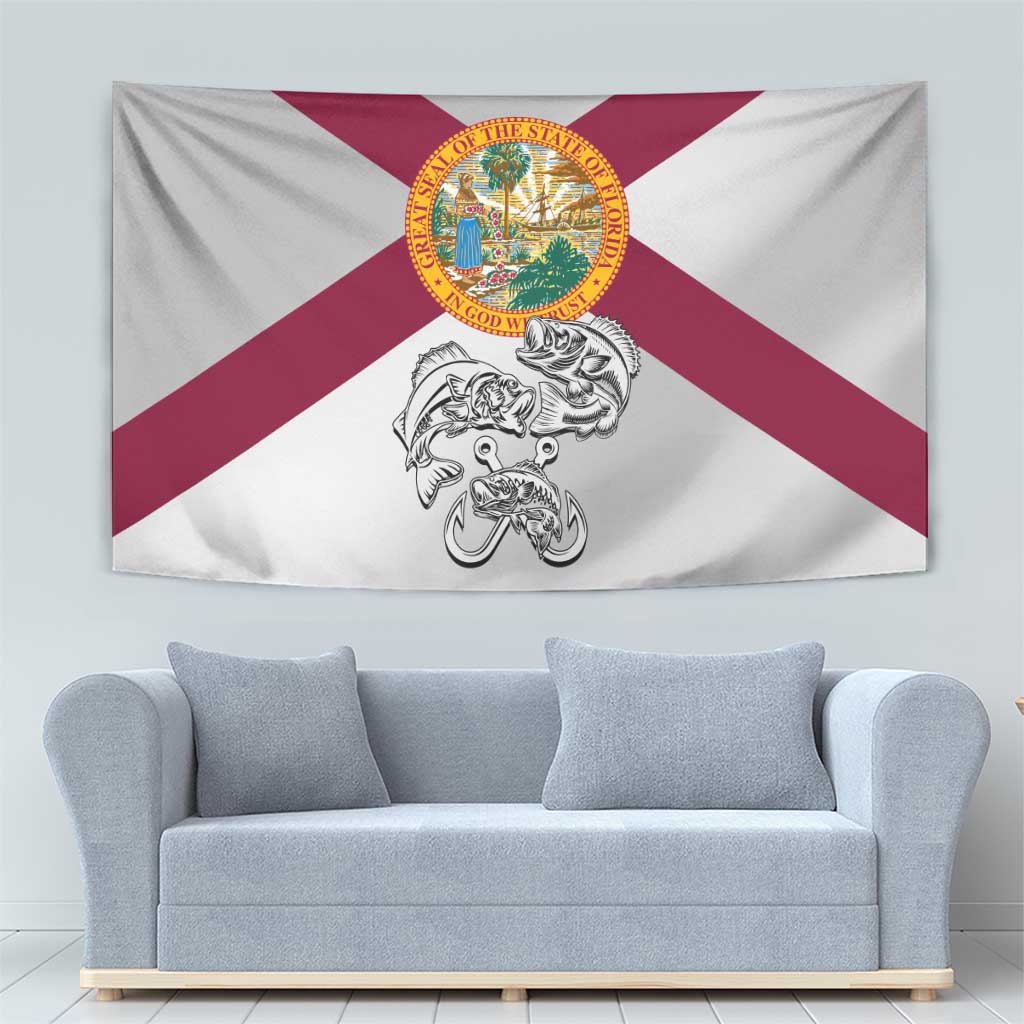 Florida State Flag Fishing Tapestry Hook and Fish Sketch Graphic in Red and White Design - Wonder Print Shop